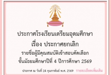 เรื่อง ประกาศยกเลิกรายชื่อผู้มีคุณสมบัติเข้าสอบคัดเลือก ชั้นมัธยมศึกษาปีที่ 4 ปีการศึกษา 2569 ประเภทโควตาจังหวัด