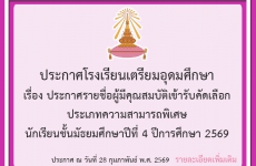 เรื่อง ประกาศรายชื่อผู้มีคุณสมบัติเข้ารับคัดเลือก ประเภทความสามารถพิเศษ กเรียนชั้นมัธยมศึกษาปีที่ 4 ปีการศึกษา 2569