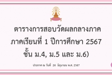 ตารางการสอบวัดผลกลางภาค ภาคเรียนที่ 1 ปีการศึกษา 2567 (ม.4,ม.5 และ ม.6)